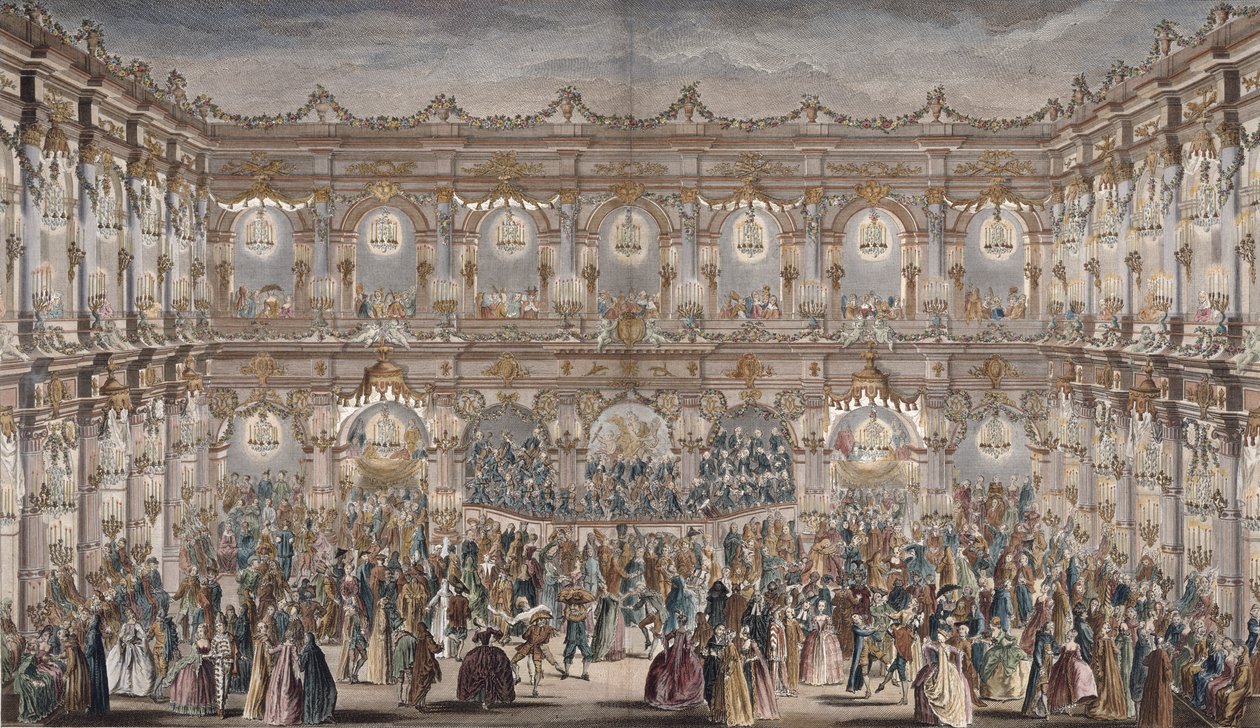 Perspektivische Ansicht des Ballsaals, konstruiert im Hof des Hôtel de Ville von French School