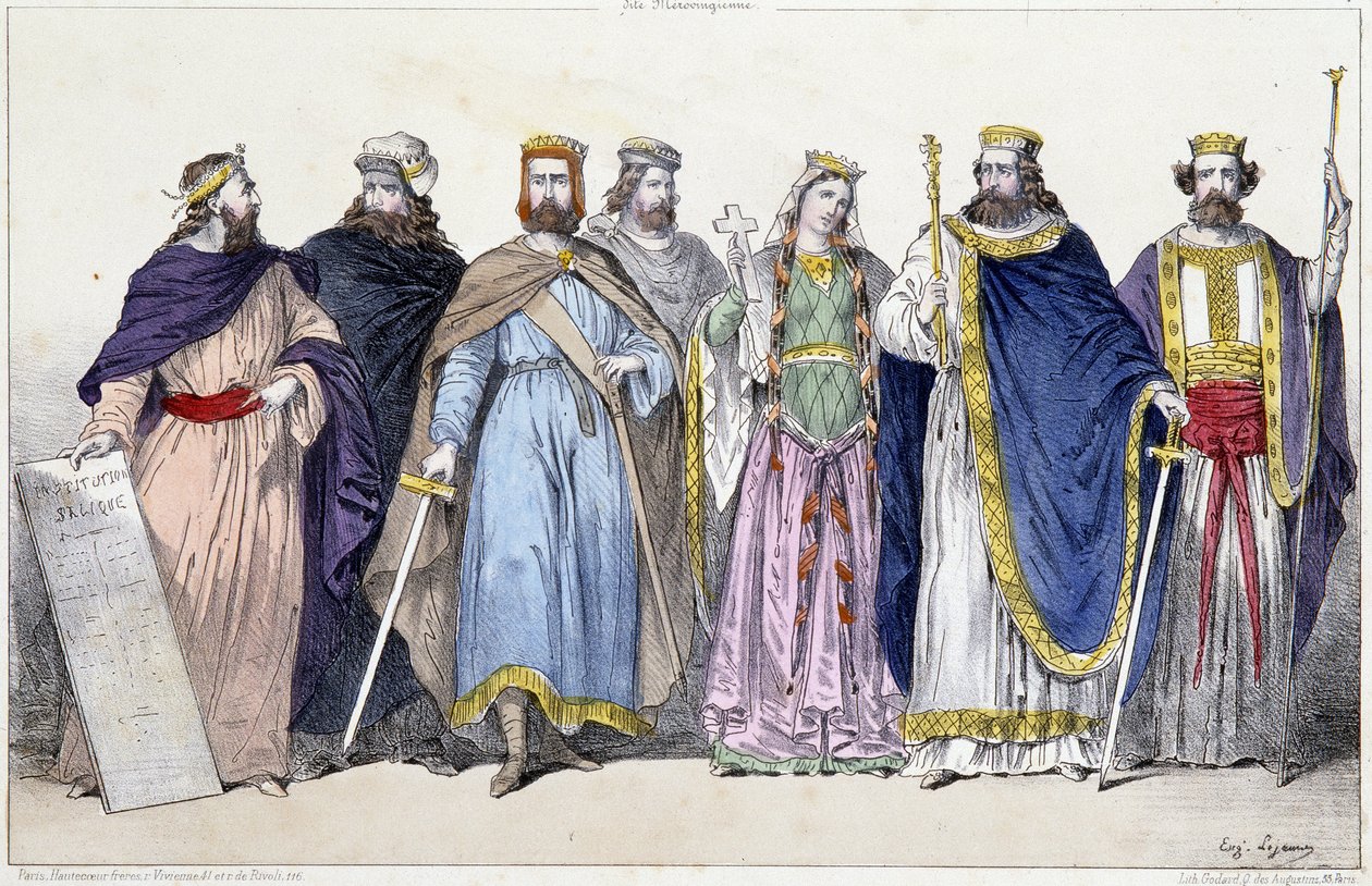 Pharamond, Clodion, Merovee, Childeric, Clotilde, Clovis I. und Childebert I. - in La monarchie française en estampes von French School