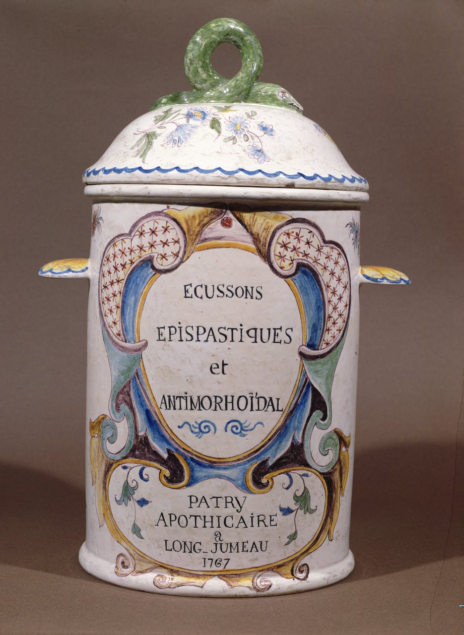 Pharmazeutisches Gefäß aus der Patry-Apotheke in Longjumeau, 1767 von French School