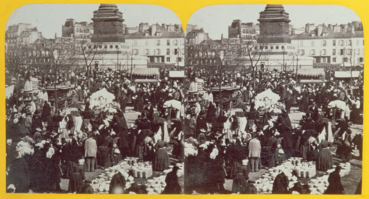Place de la Bastille, der Schinkenmarkt, Paris, stereoskopische Ansicht, ca. 1860 von French School