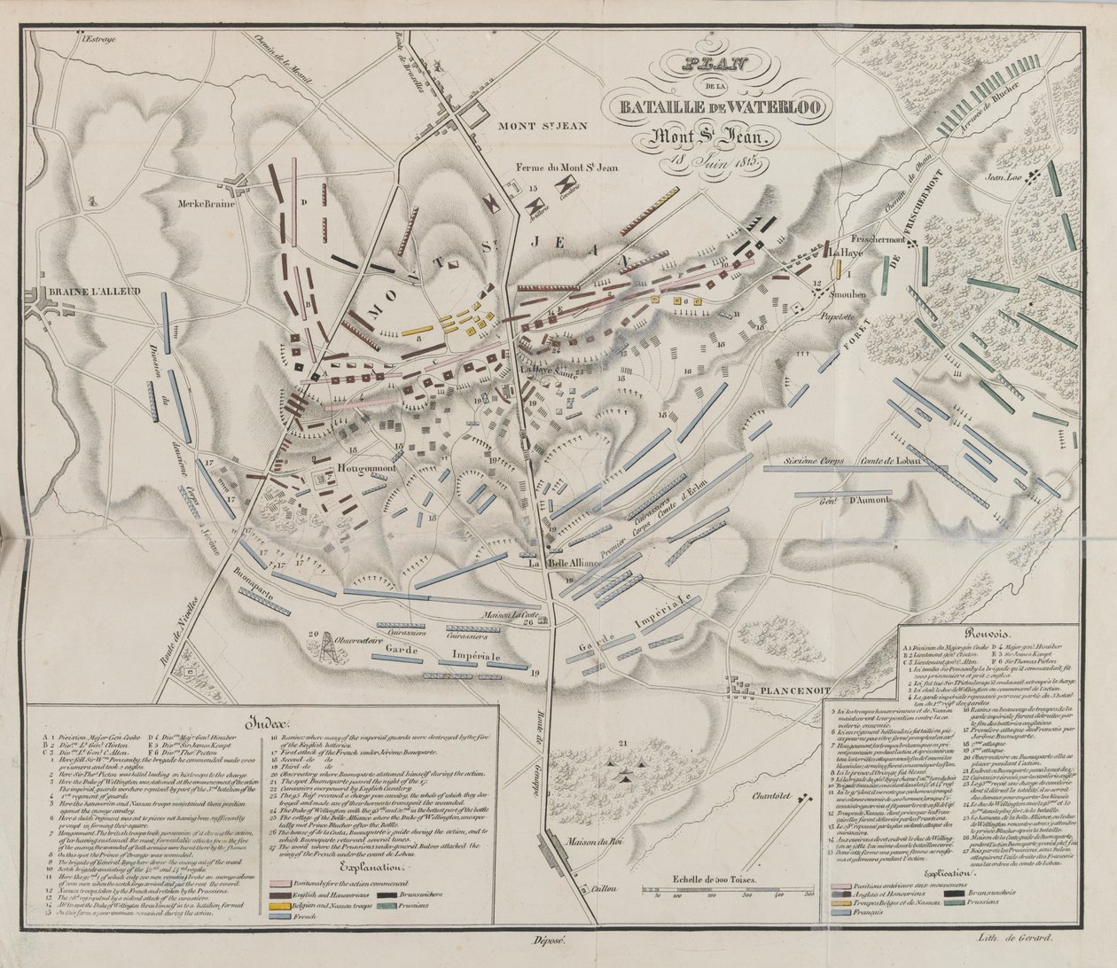 Plan der Schlacht von Waterloo, Mont St. Jean von French School