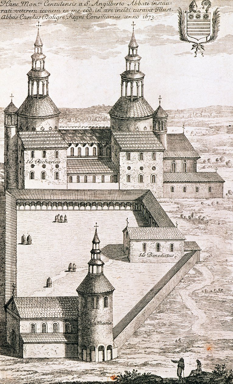 Plan der Benediktinerabtei Saint-Riquier im Jahr 1673 von French School
