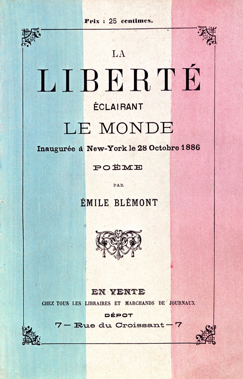 Gedicht von Émile Blémont (1839-1927) zur Feier der Einweihung der Freiheitsstatue, 28. Oktober 1886 von French School