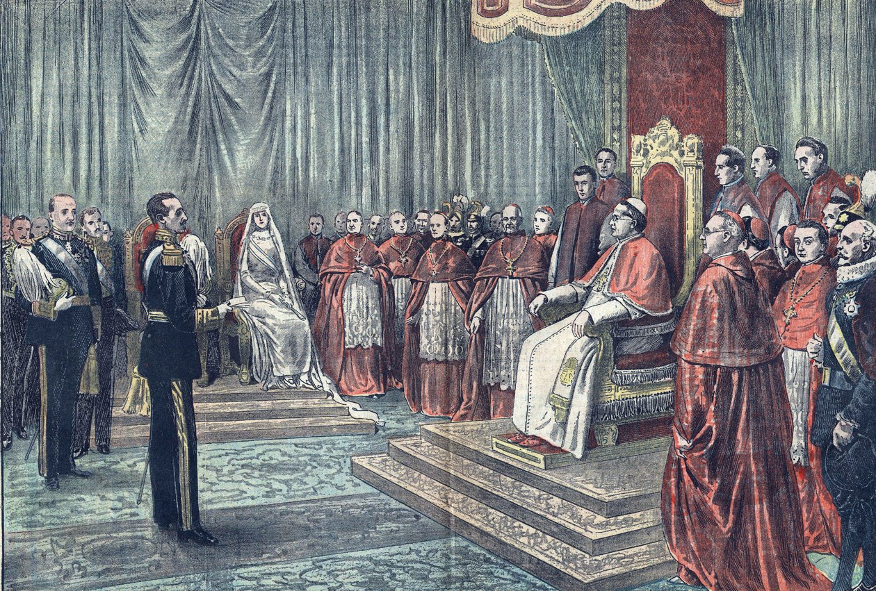 Papst Pius XI. empfängt die Herrscher Spaniens in feierlicher Audienz, in 