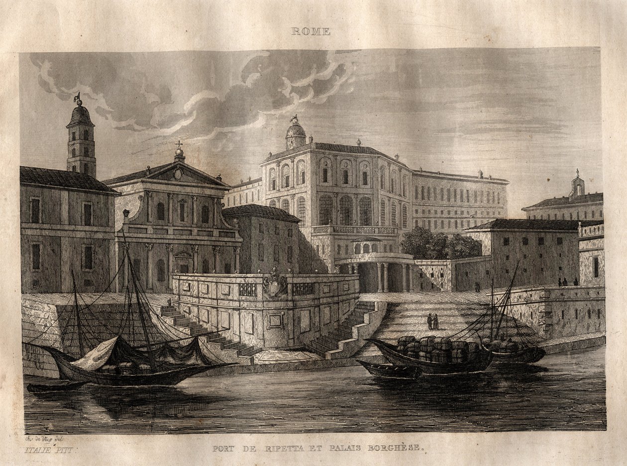 Porto di Ripetta und Palazzo Borghese - Rom - Gravur aus „Italien malerisch“ - Historische und beschreibende Malerei Italiens von M. de Norvins, Ch. Nodier 1834-1836 von French School
