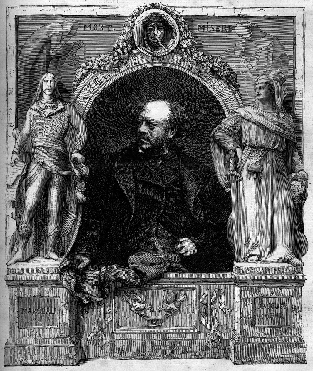 Porträt von Antoine Augustin Préault (1809-1879), französischer Bildhauer. Gravur in „Le Monde Illustré“ Nr. 1139 vom 25. Januar von French School