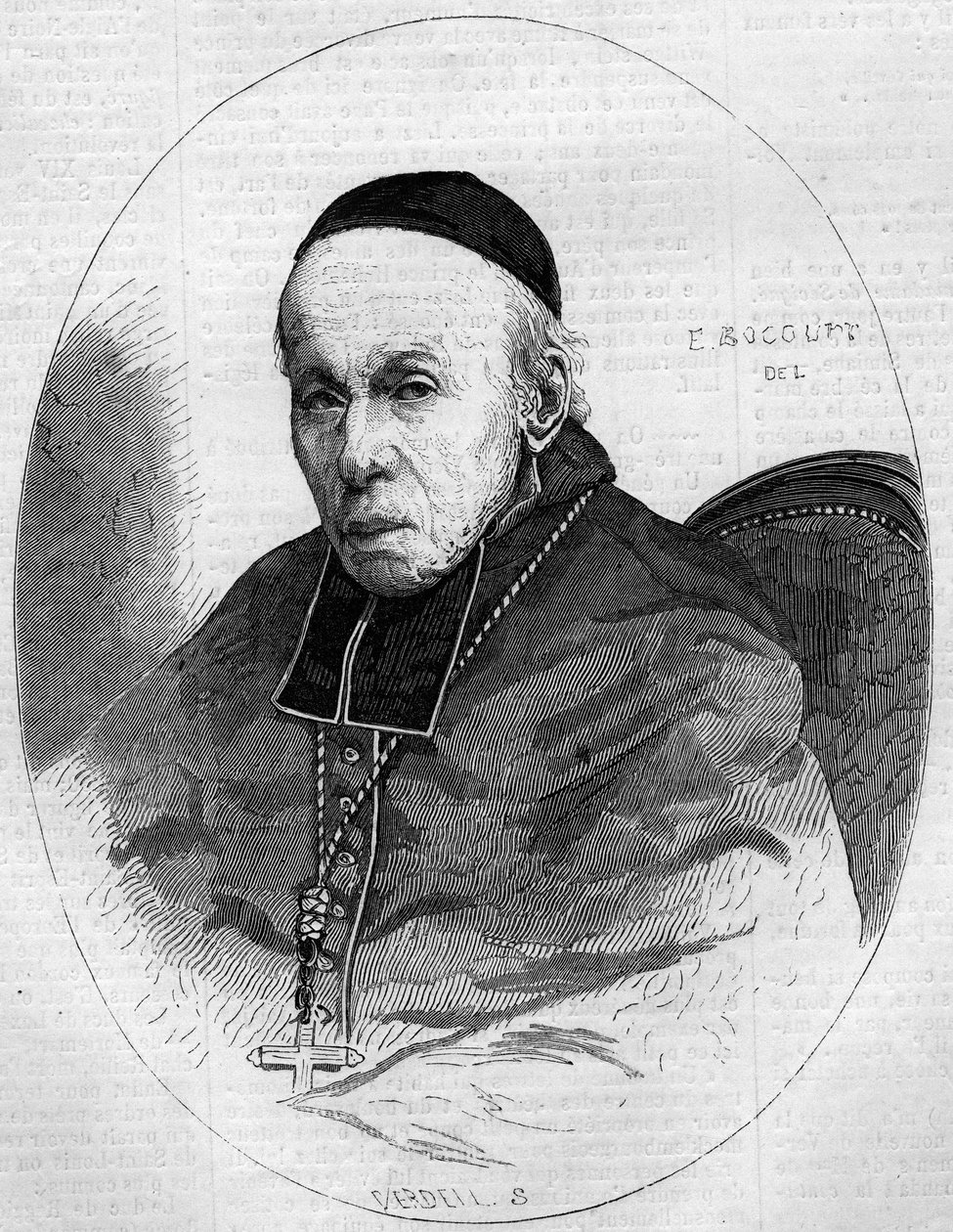 Porträt von Kardinal Alexis Billiet (1783-1873), Erzbischof von Chambéry, Savoie (73). Gravur in „Le Monde Illustré“ Nr. 239 vom 9. November von French School