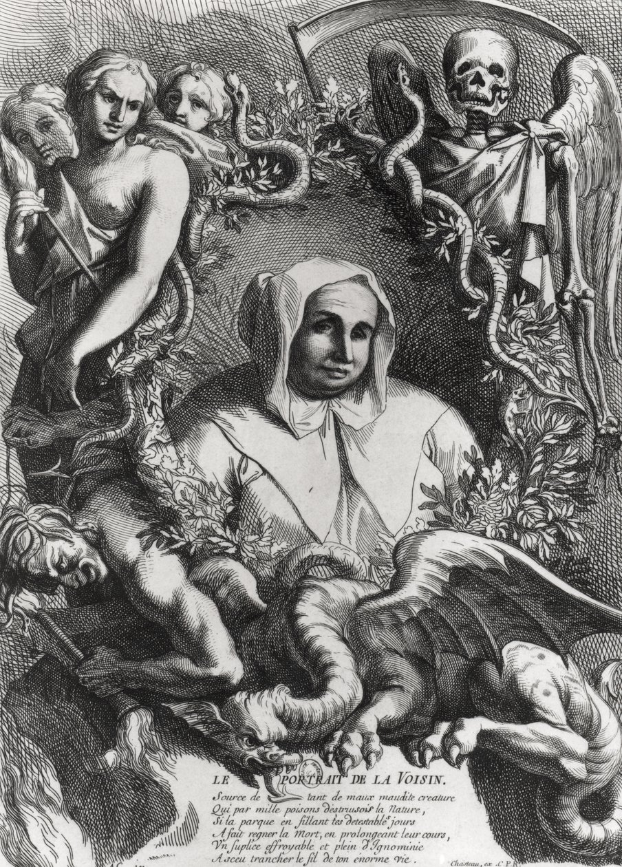 Porträt von Catherine Monvoisin (La Voisin) (1640-80) (Gravur) (s/w Foto) von French School