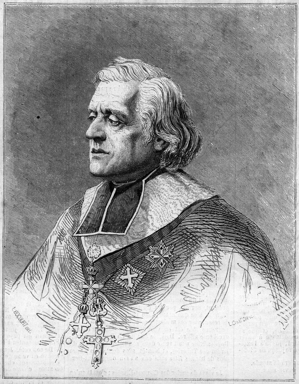 Porträt von Charles Joseph Eugene de Mazenod (1782-1861), Bischof von Marseille. Gravur in „The Illustrous World“ Nr. 216 vom 1. Juni von French School