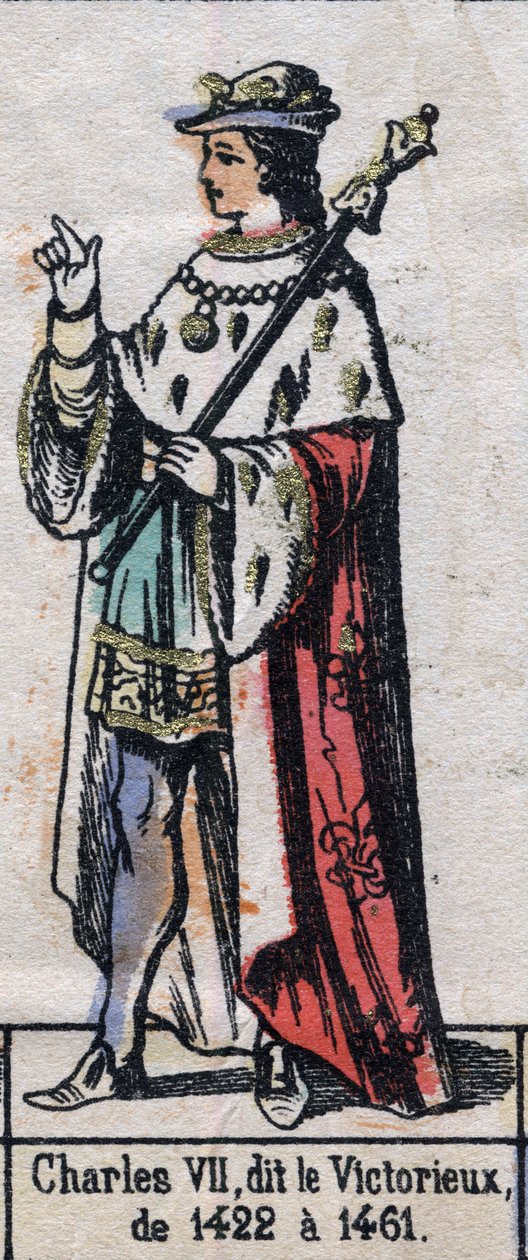 Porträt von Karl VII. von Frankreich, bekannt als Karl der Siegreiche oder Karl der Gut Bediente (1403-1461) (Kapetinger-Dynastie). Illustration Ende des 19. Jahrhunderts. von French School