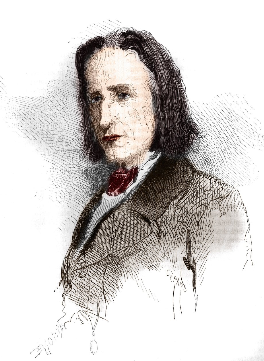 Porträt von Franz Liszt (1811-1886), ungarischer Komponist und Pianist. Gravur von 1865-1866 von French School