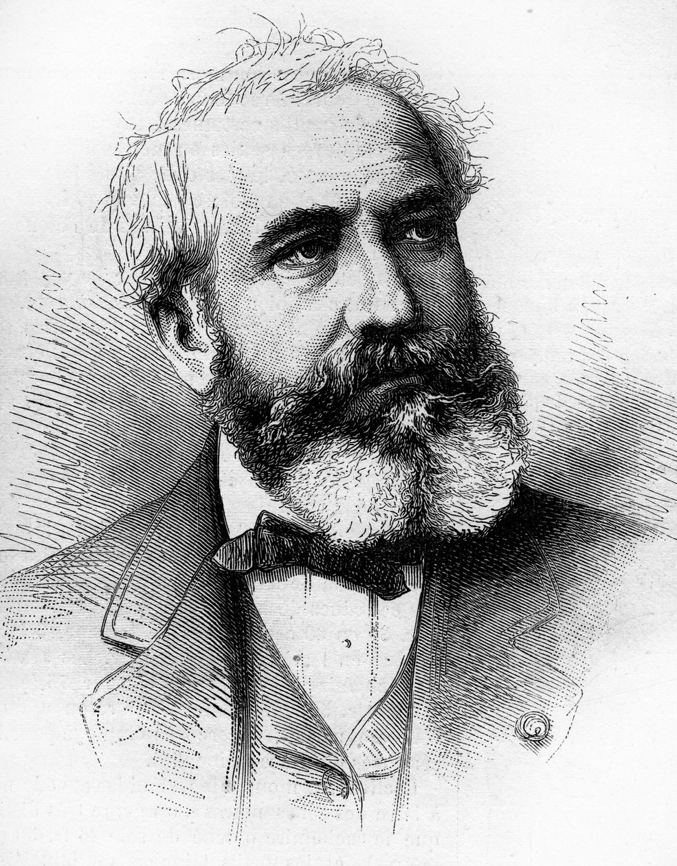 Porträt von Gabriel Jean Antoine Davioud (1824-1881), französischer Architekt. Gravur in „Le Monde Illustré“ Nr. 1255 vom 16. April 1881 von French School