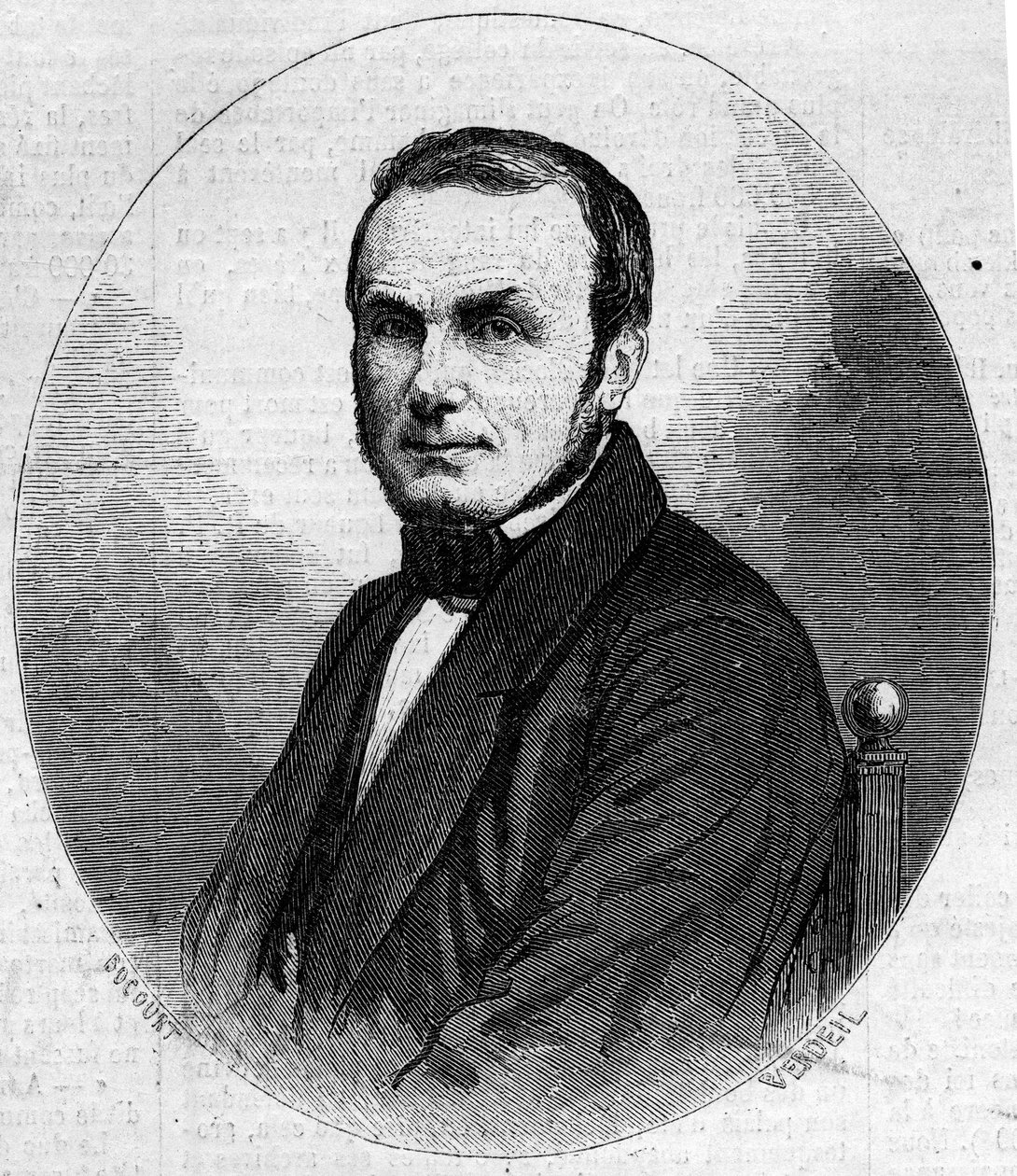 Porträt von Isidore Geoffroy Saint Hilaire (1805-1861), französischer Zoologe, Sohn von Etienne Geoffroy Saint-Hilaire. Gravur in „Le Monde Illustré“ Nr. 241 vom 23. November von French School