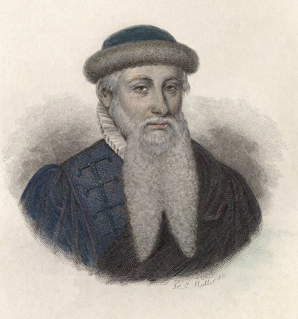 Porträt von Johannes Gensfleisch genannt Gutenberg (1394/99-1468), deutscher Drucker. In „Portraits of Useful Men“ von French School