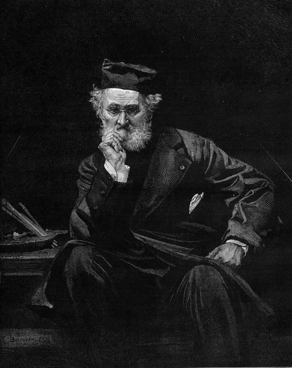 Porträt von Léon Cogniet (1794-1880), französischer Maler. Gravur in „Le Monde Illustré“ Nr. 1236 vom 4. Dezember 1880 von French School