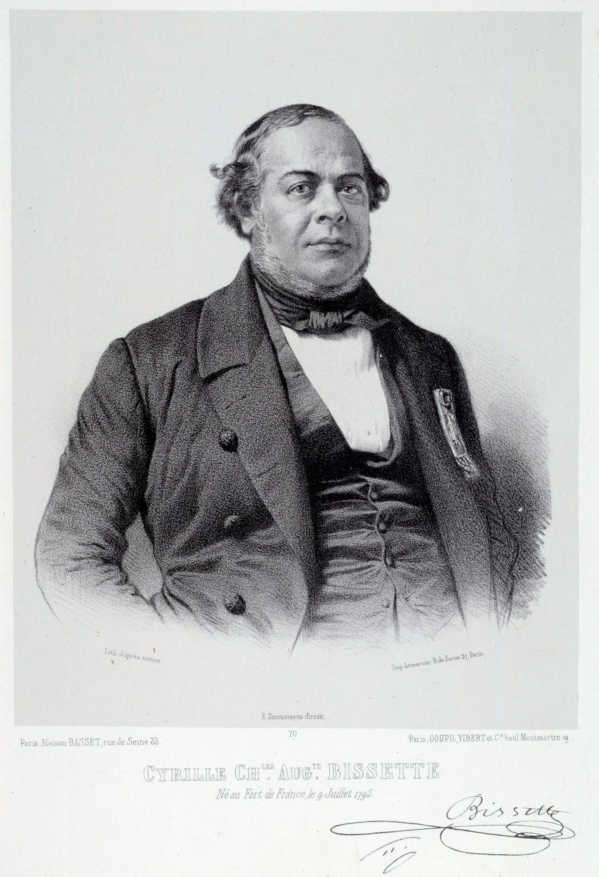 Porträt des martinikanischen Politikers Cyrille Charles Auguste Bissette (1795-1858), ein großer Befürworter der Abschaffung der Sklaverei in Frankreich. Gravur des 19. Jahrhunderts. Chartres, Museum der Schönen Künste von French School