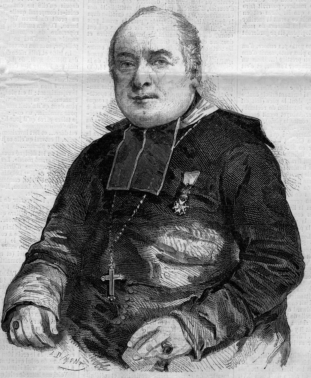 Porträt von Pierre Louis Coeur (1805-1860), Bischof von Troyes (Stich in „Le Monde Illustré“ Nr. 184 vom 20. Oktober 1860) von French School