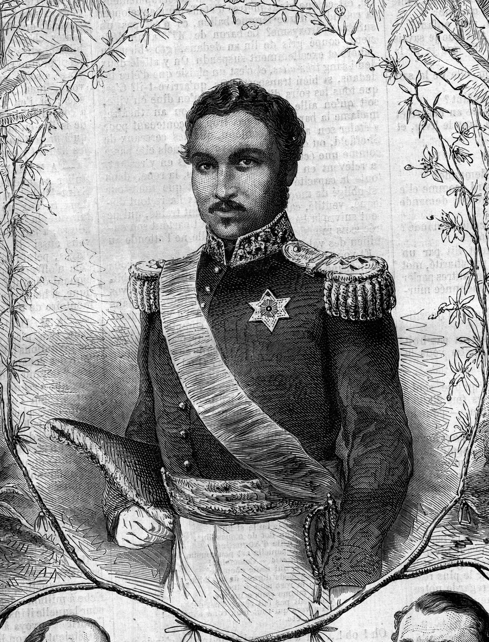 Porträt von Radama II (1829-1863), König von Madagaskar. Gravur in „Le Monde Illustré“ Nr. 268 vom 31. Mai 1862. von French School