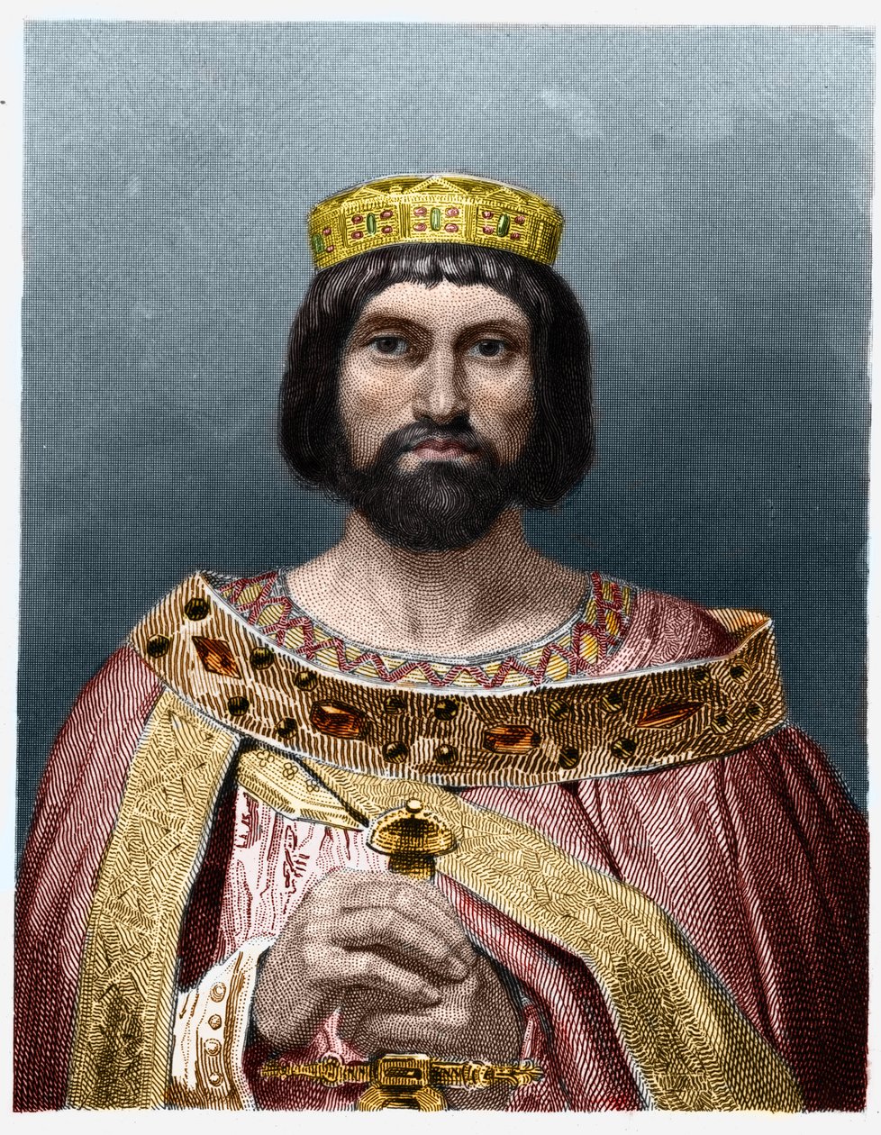 Porträt von Thierry I. (? - 533), König von Austrasien - in „Histoire des Francais“ von Lavallee, Gravur, sd. von French School