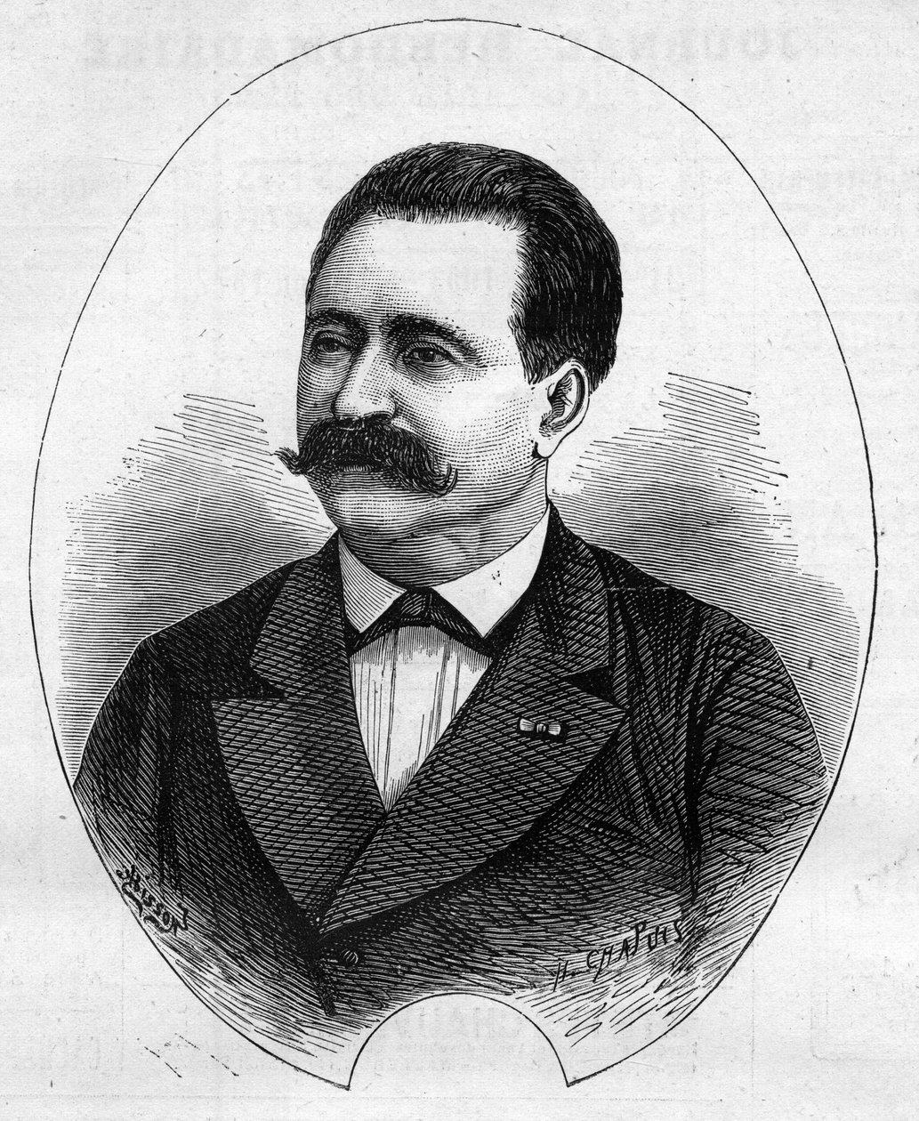 Porträt des „Doktor Nicolay“ (Faure Nicolay, französischer Magier?). Gravur in „Le Monde Illustré“ Nr. 1052 vom 9. Juni 1877 von French School