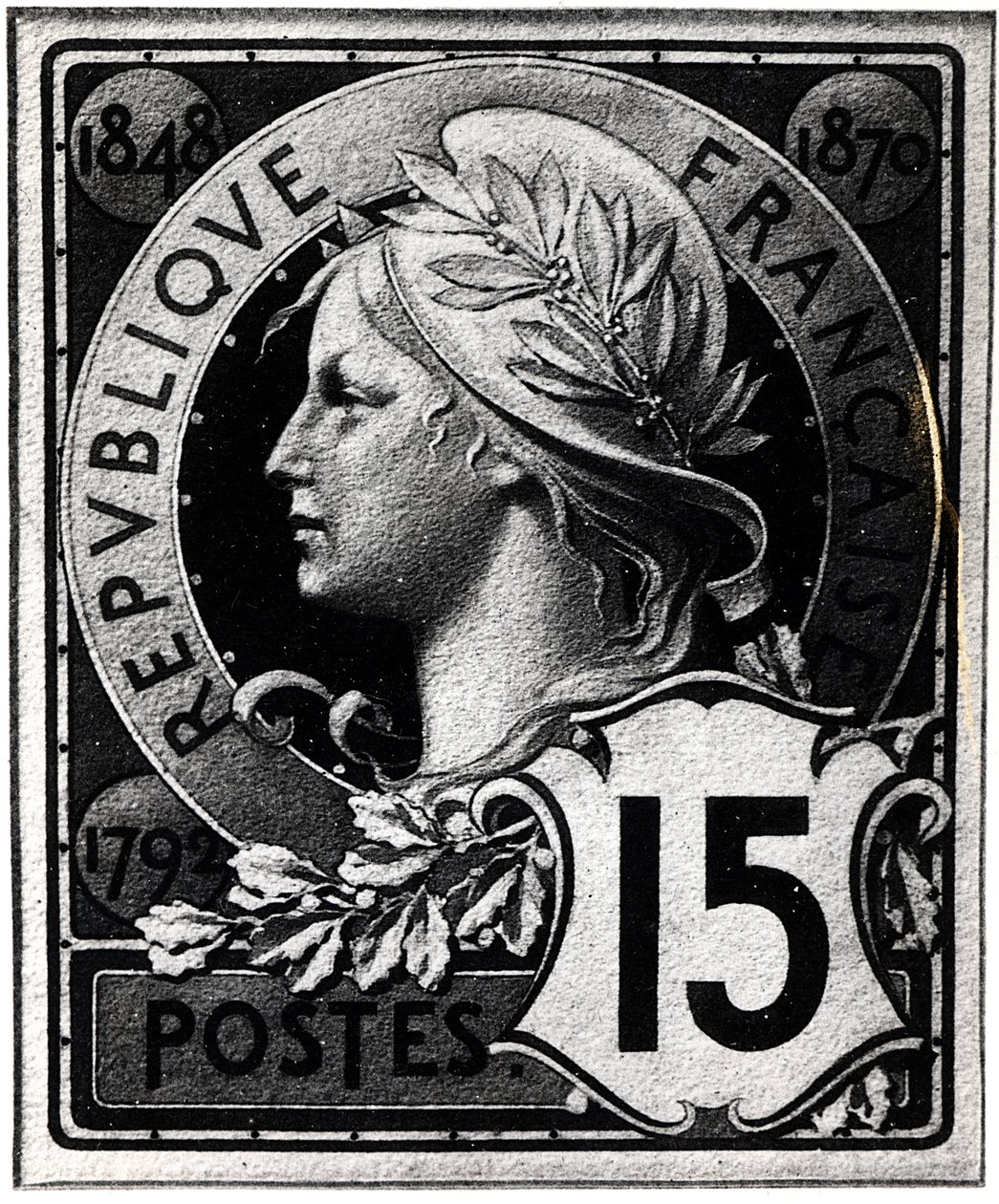 Briefmarke mit Darstellung von Marianne, der offiziellen Repräsentation der Französischen Republik, ca. 1893 von French School