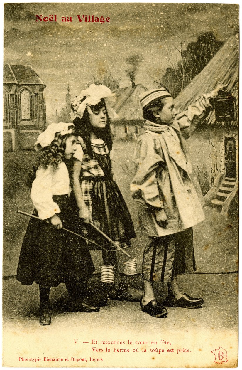 Postkarte: Weihnachten im Dorf von French School
