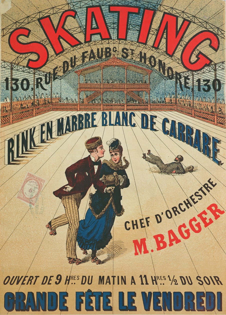 Plakat, das eine Rollschuhbahn in Paris bewirbt von French School