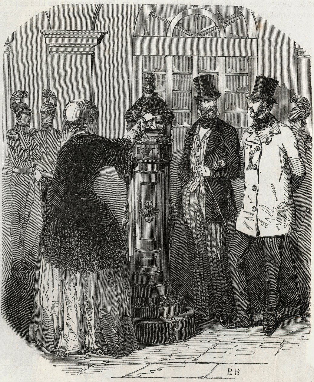 Posten: neuer Briefkasten - Gravur in „Tableau-de-Paris“ von Edmond Texier 1852 von French School