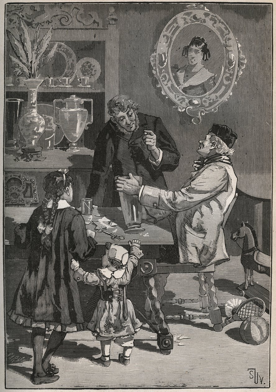 Potichomy, ein Verfahren aus dem 19. Jahrhundert, um Porzellanvasen aus China und Japan zu imitieren. Gravur aus 1880 in „Les arts et metiers illustres“ von Adolphe BITARD. von French School