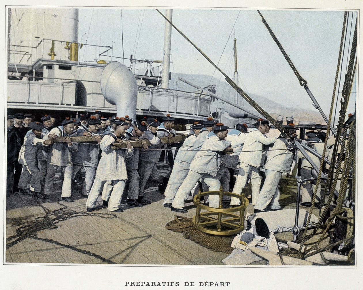 Vorbereitungen zur Abreise - in „Album militaire - Marine: Das Leben an Bord“ von French School