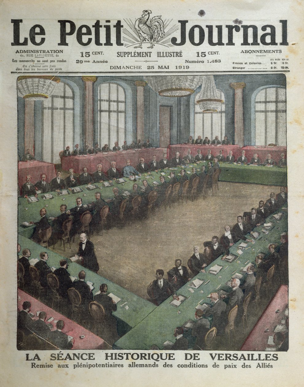 Präsentation der alliierten Friedensbedingungen an die deutschen Delegierten am 7. Mai 1919 in Versailles, Titelseite von Le Petit Journal, 25. Mai 1919 von French School