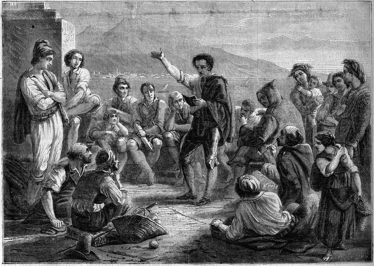 Öffentliche Lesung auf der Mole in Neapel, Italien von French School