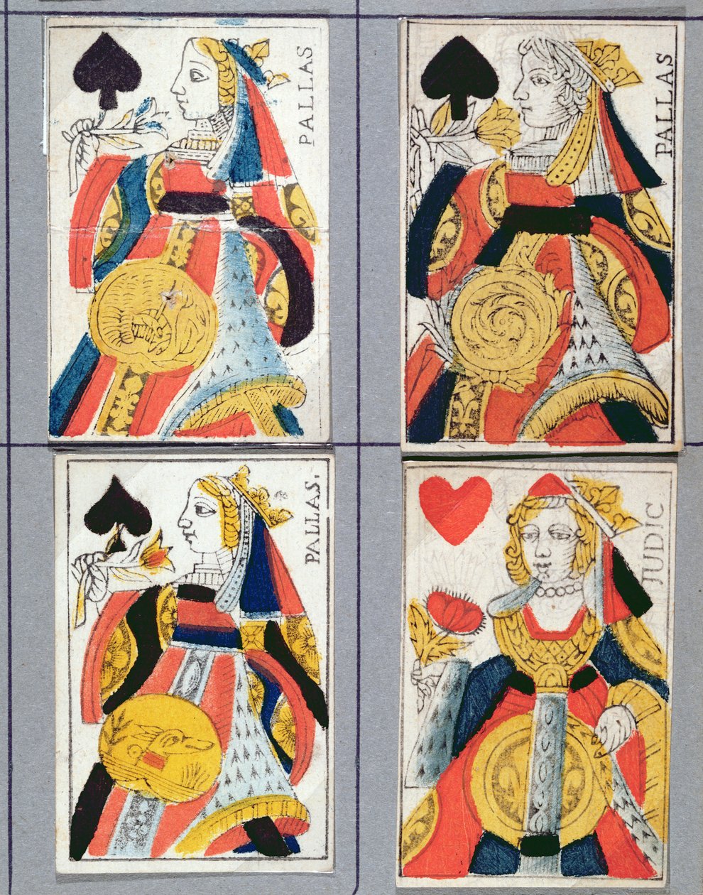Pik-Dame und Herz-Dame Spielkarten, 17. - 18. Jahrhundert von French School
