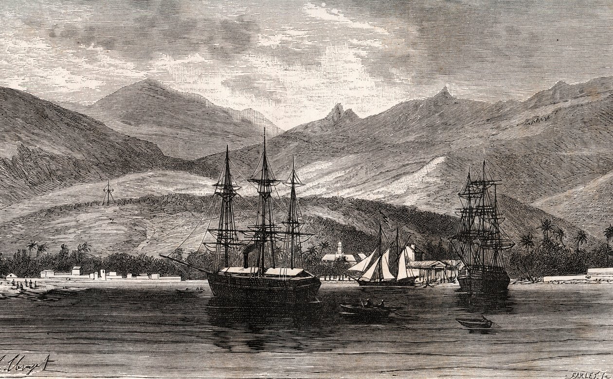 Rade de Taiti - Tahiti - Gravur in „La France illustree: geographie, histoire, administration statistique“ von V.A. Malt-Brown. 1884 von French School