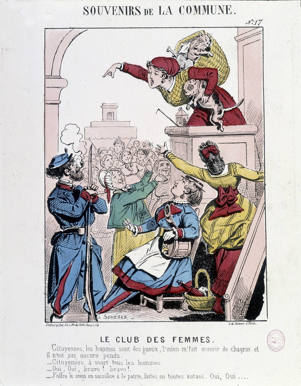 Erinnerung an die Kommune: der Frauenclub - Karikatur, Musée Carnavalet von French School