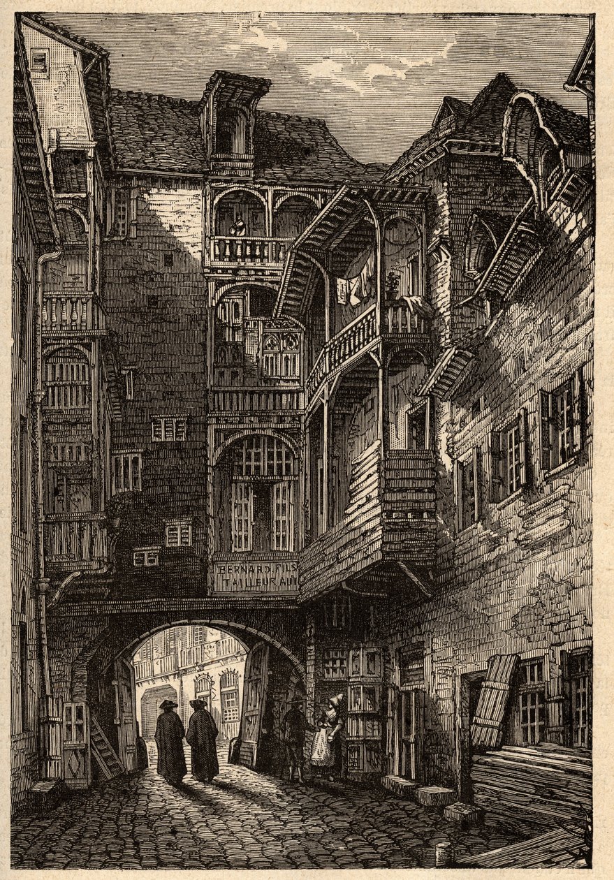 Rennes - Das alte Tor des Karmeliterdurchgangs - Gravur in „PATRIE - MALERISCHE BESCHREIBUNG VON FRANKREICH IN 6 BÄNDEN“ von Lucien Huard - Ende des 19. Jahrhunderts von French School