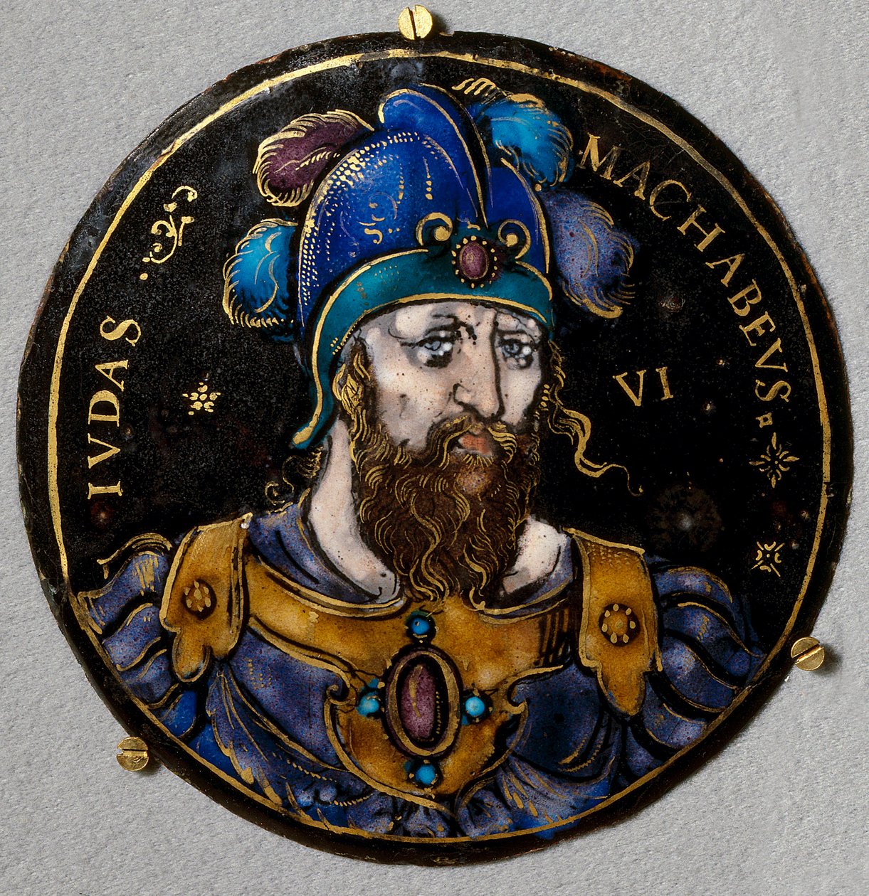 Darstellung von Judas Makkabäus, genannt der Hammer, Nachfolger seines Vaters Matathias an der Spitze des Aufstands der Juden gegen die Unterdrückung der Seleukiden. Medaillon in Email aus Limoges von French School