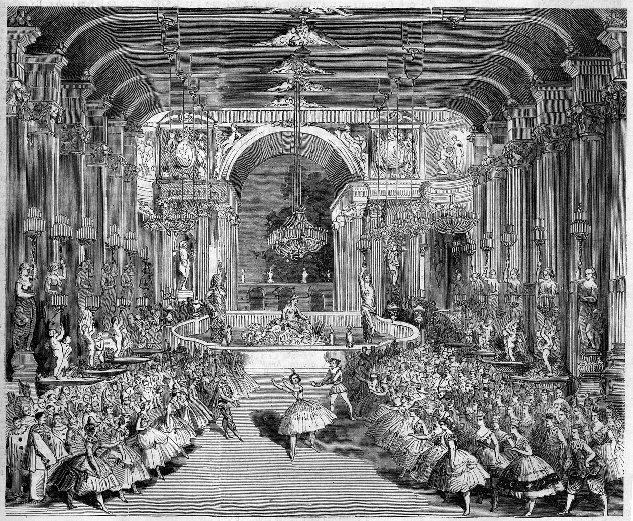 Darstellung eines Balletts: das Casino von Messina, Bühnenbild des ersten Akts von „Der Stern von Messina“ mit Musik von Nicolo Gabrielli. Dekor von Édouard Desplechin. Paris, Théâtre de l