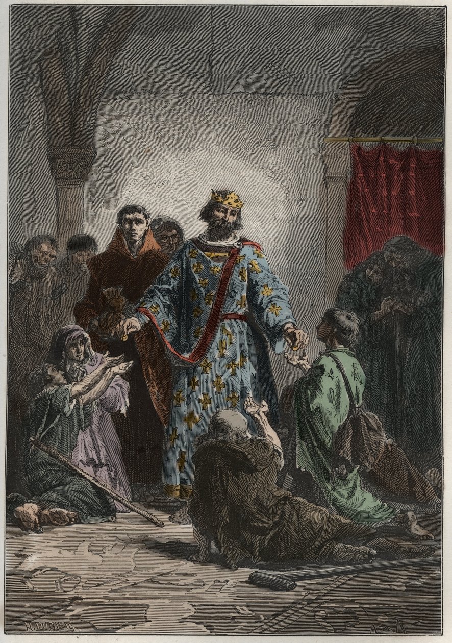 Robert II der Fromme (972-1031), kapetischer König von Frankreich 996-1031, hatte ein freundliches Gefühl für die Schwachen und Armen (Stich aus „L