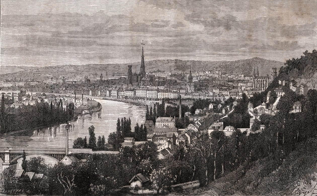 Rouen - Seine-Maritime - Gravur in „La France illustrée: Geographie, Geschichte, statistische Verwaltung“ von V.A. Malt-Brown. 1884 von French School