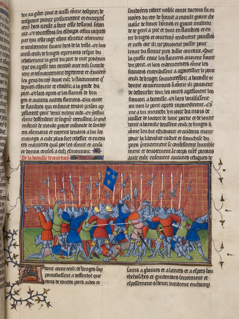Royal 20 C. VII, f.34 Die Schlacht von Courtrai, Illustration aus den 