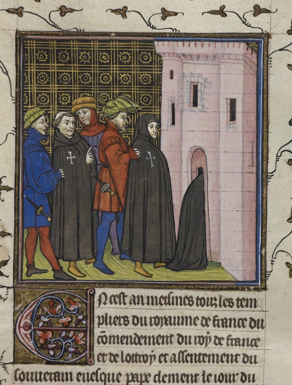 Royal 20 C. VII, f. 42v, Verhaftung der Templer, 13. Oktober von French School