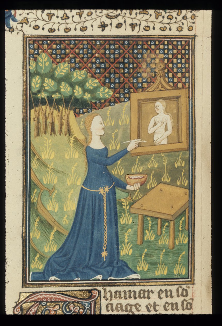 Seite aus De claris mulieribus in einer anonymen französischen Übersetzung (Le livre de femmes nobles et renommées) von Giovanni Boccaccio, ca. 1440 von French School