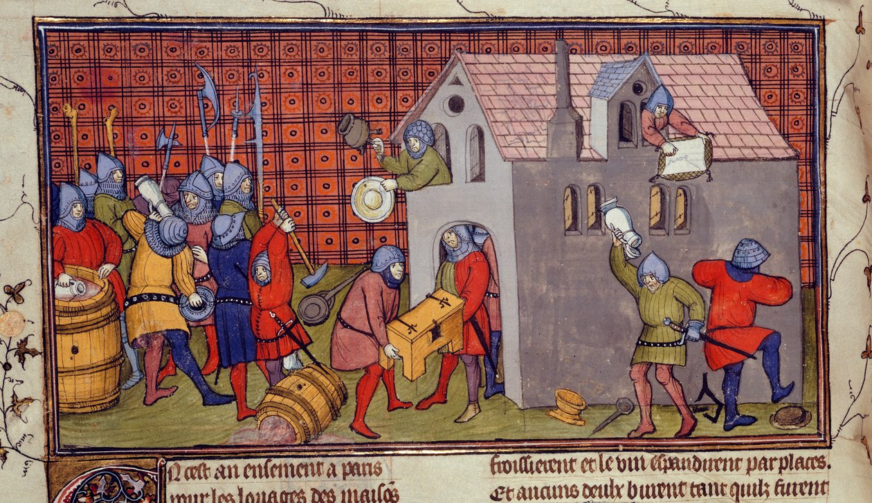 Royal MS 20 CVII f.41v, Plünderung eines Hauses (Pergament) von French School
