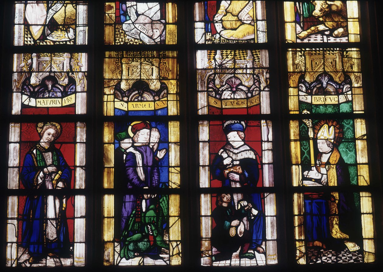 Heiliger Maturin, Heiliger Yves, Heiliger Armel und Heiliger Brieuc - Buntglasfenster der Kirche Saint-Sauveur von Dinan von French School