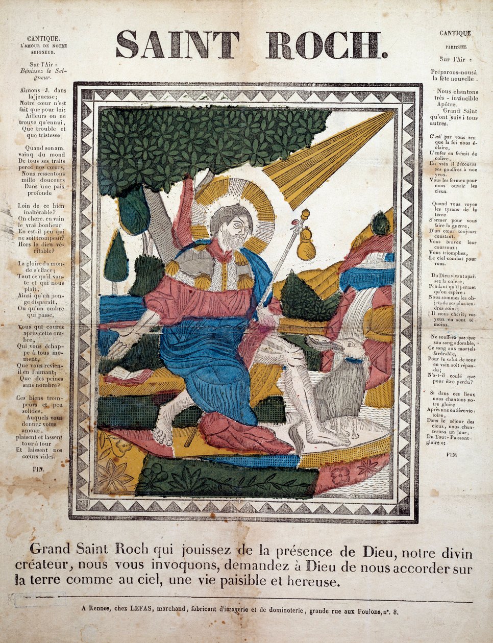 Heiliger Rochus. Gravur, Bild von Rennes (1825) von French School