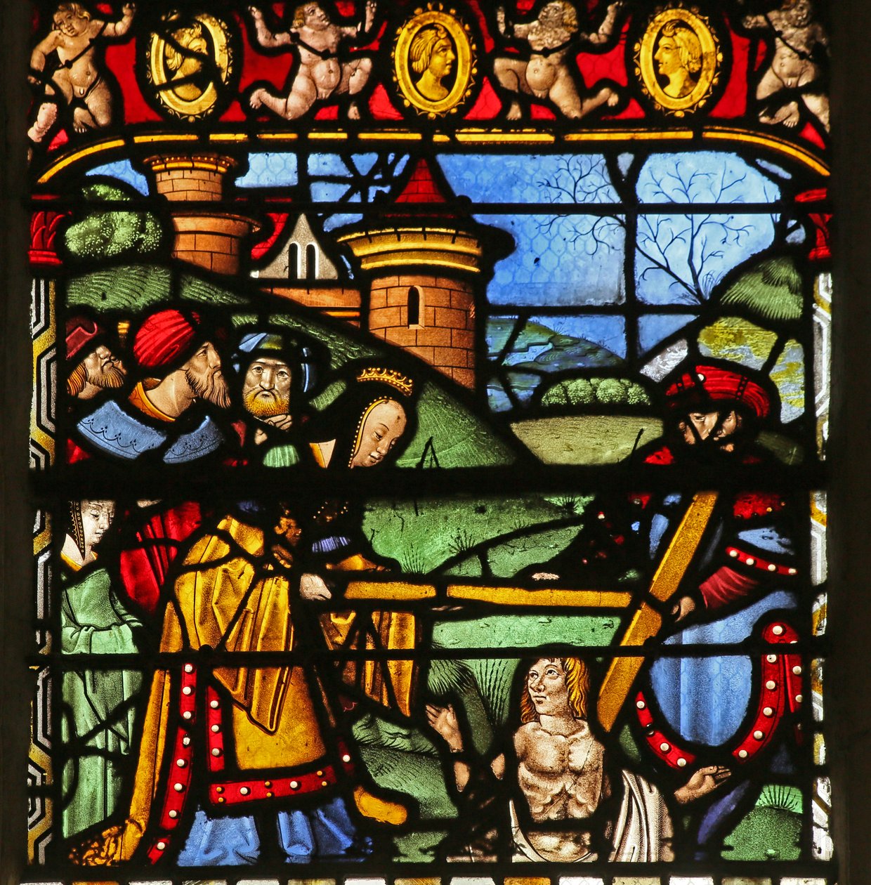 Szene aus der Legende vom Kreuz: Das Kreuz wird von einer wiederauferstehenden Seele enthüllt von French School