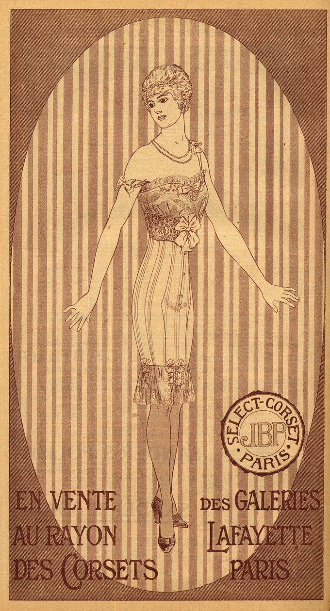 Auswahl JPB-Korsett zum Verkauf in der Korsettabteilung der Galeries Lafayette in Paris - 1914 von French School