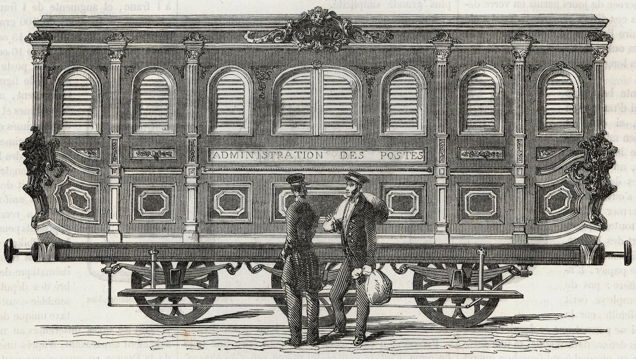 Service des Postes - Außenansicht des fahrenden Büros - Gravur in „Tableau-de-Paris“ von Edmond Texier 1852 von French School