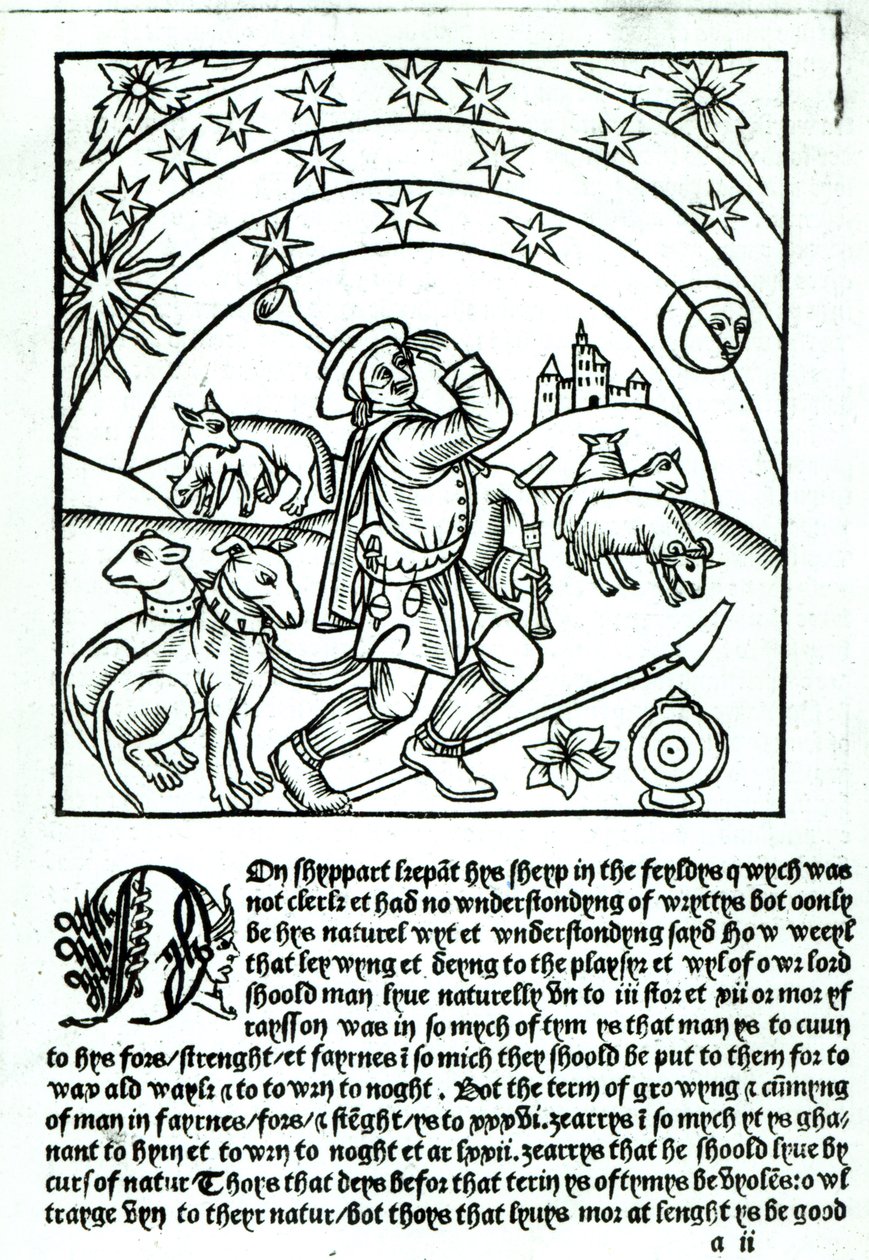 Hirte unter Sonne, Mond und Sternen, aus einem Hirtenkalender von French School